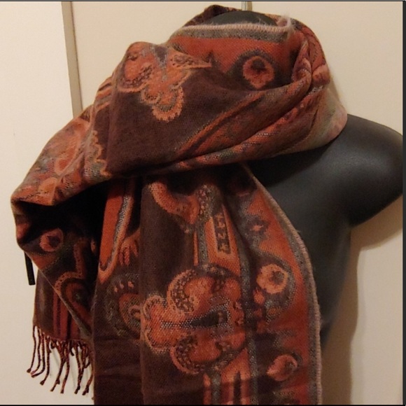 D&Y Accessories - Warm Large Scarf Wrap Brown Grey Rust Color NWOT